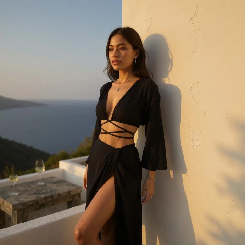 Pleated LS Crop Top & Wrap Skirt Set