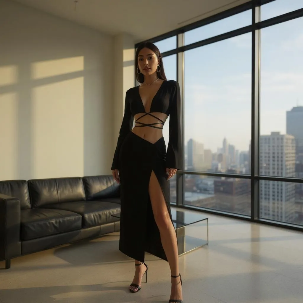 Pleated LS Crop Top & Wrap Skirt Set